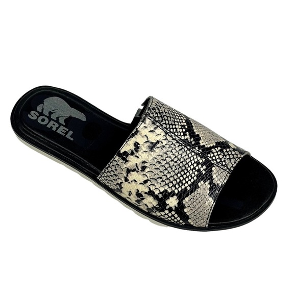 SOREL ELLA II BLOCK SLIDE SNAKESKIN RUBBER SOLE LEATHER SANDAL - Picture 3 of 10